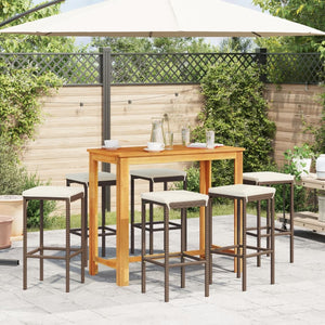 vidaXL Ensemble de bar de jardin 7 pièces marron en bois d'acacia massif et résine tressée