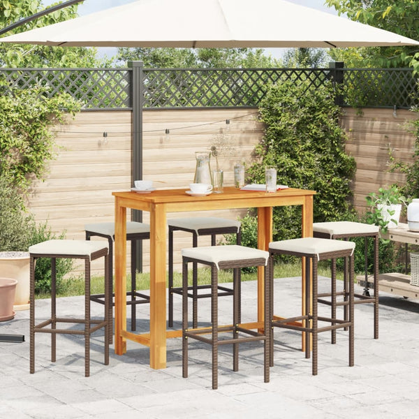 vidaXL Ensemble de bar de jardin 7 pièces marron en bois d'acacia massif et résine tressée