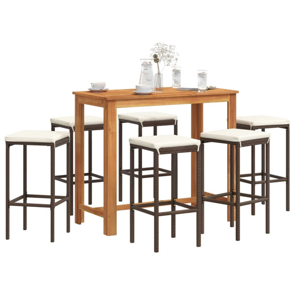 vidaXL Ensemble de bar de jardin 7 pièces marron en bois d'acacia massif et résine tressée