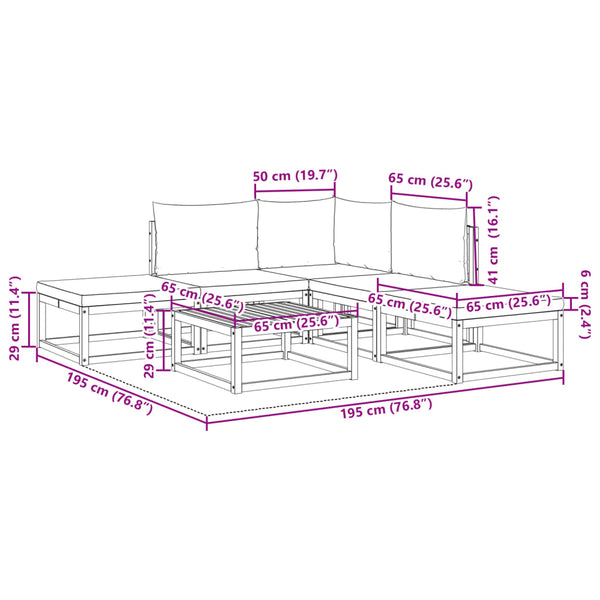 6-tlg. Gartensofa-Set Akazie mit Seil