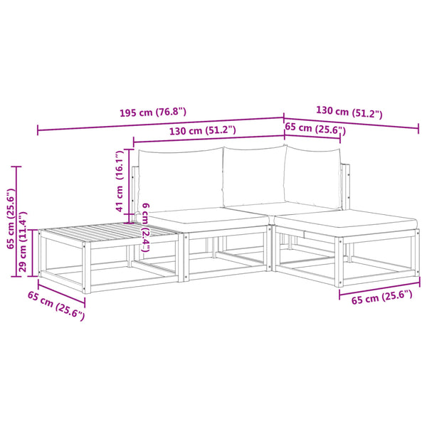 4-tlg. Gartensofa-Set Akazie mit Kissen