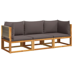 3-tlg. Gartensofa-Set Akazie mit Kissen