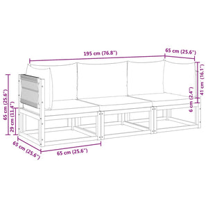 3-tlg. Gartensofa-Set Akazie mit Kissen