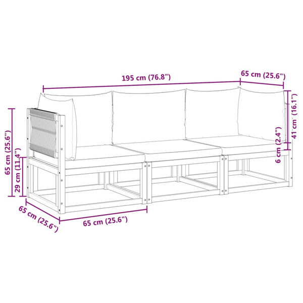 3-tlg. Gartensofa-Set Akazie mit Kissen