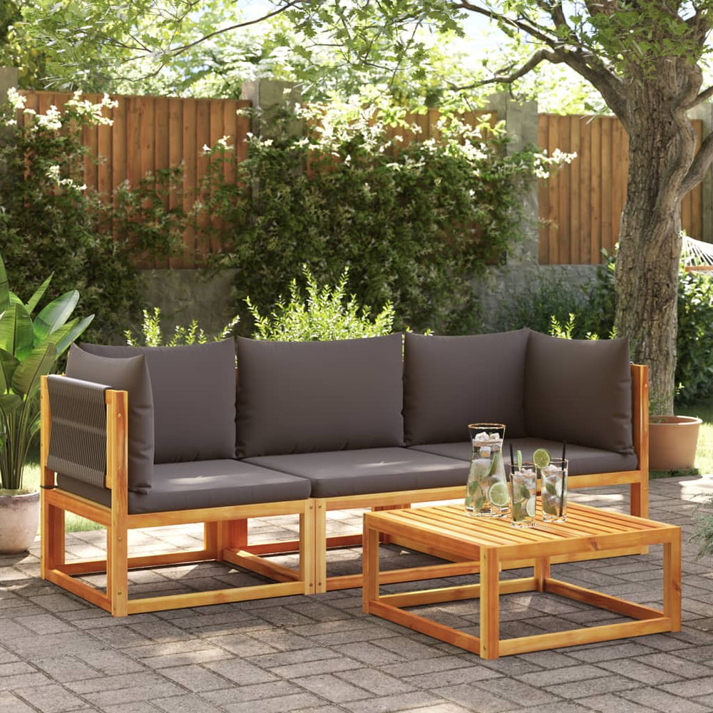 vidaXL Ensemble de canapés de jardin 3 pcs avec coussins, bois d'acacia et corde