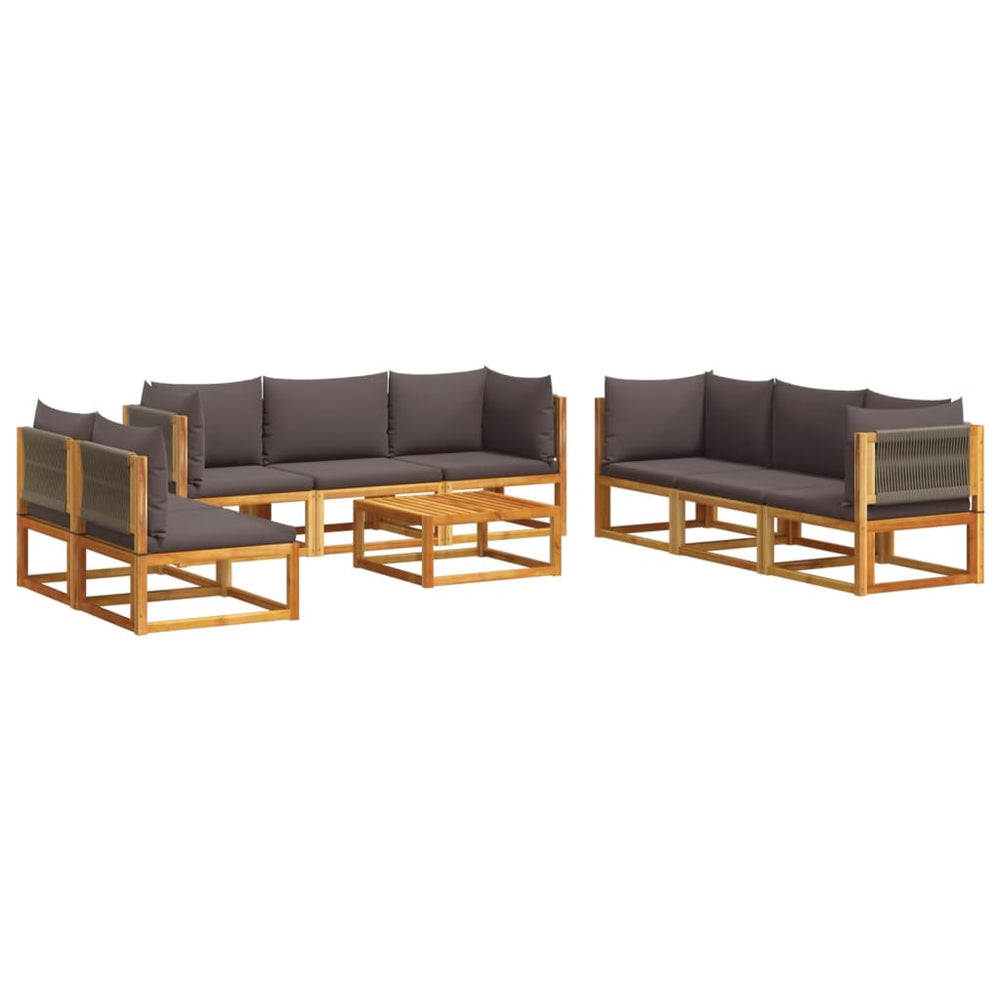 vidaXL Ensemble de canapés de jardin 9 pcs avec coussins, bois d'acacia et corde