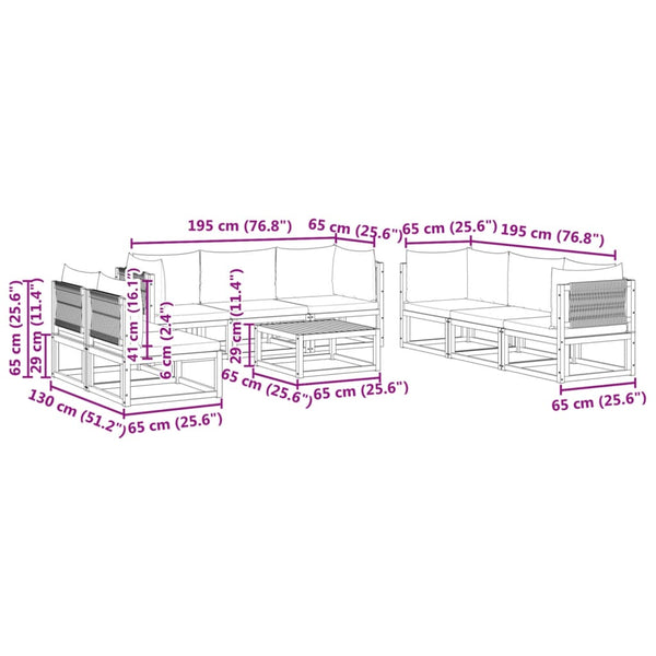 9-teiliges Gartensofa-Set Akazie mit Kissen