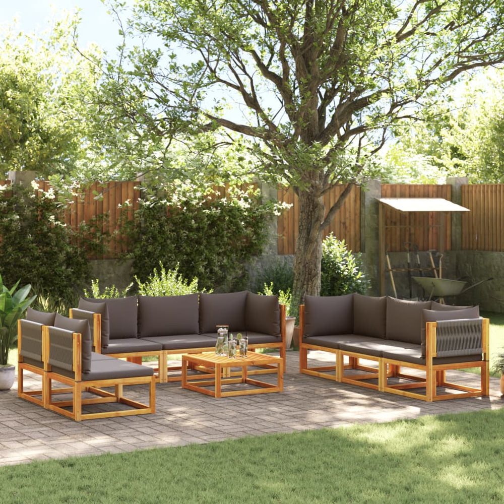 vidaXL Ensemble de canapés de jardin 9 pcs avec coussins, bois d'acacia et corde