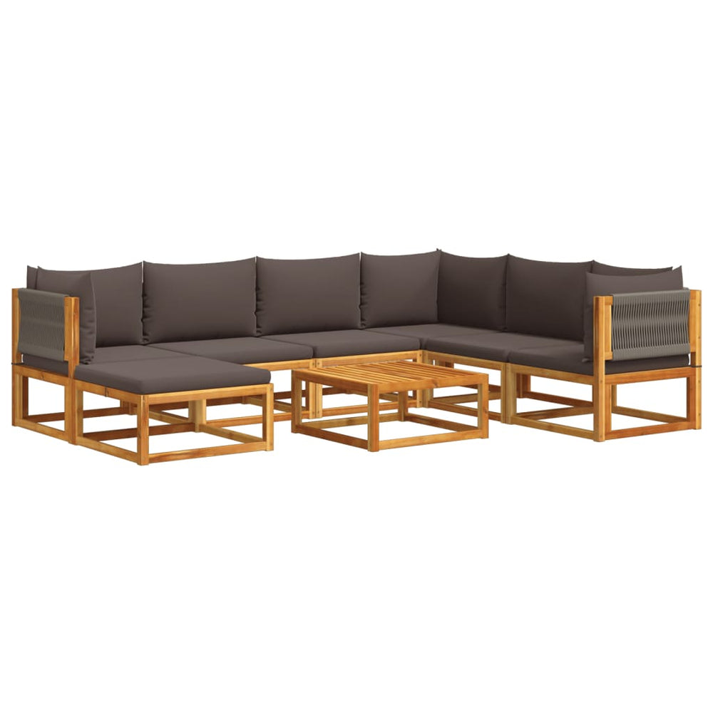 vidaXL Salon de jardin 8 pcs avec coussins Bois d'acacia et corde