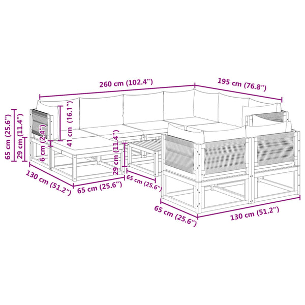 10-tlg. Gartensofa-Set Akazie mit Kissen