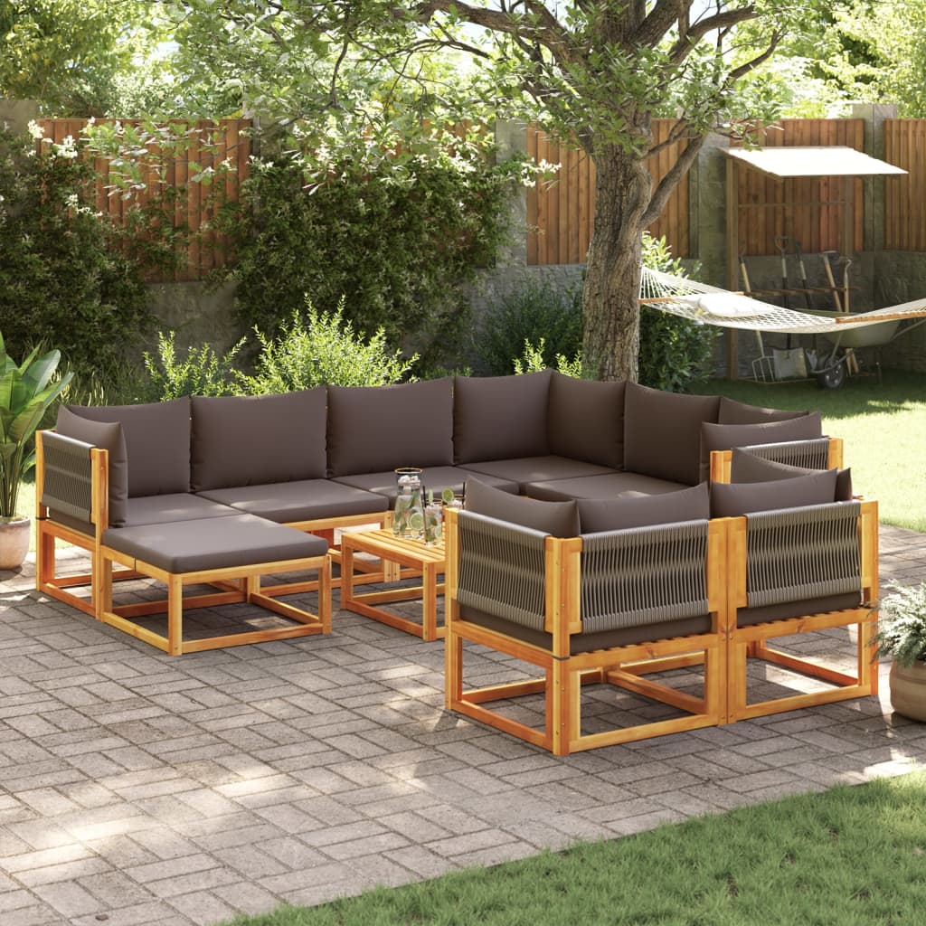 10-tlg. Gartensofa-Set Akazie mit Kissen
