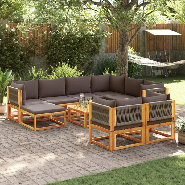 10-tlg. Gartensofa-Set Akazie mit Kissen
