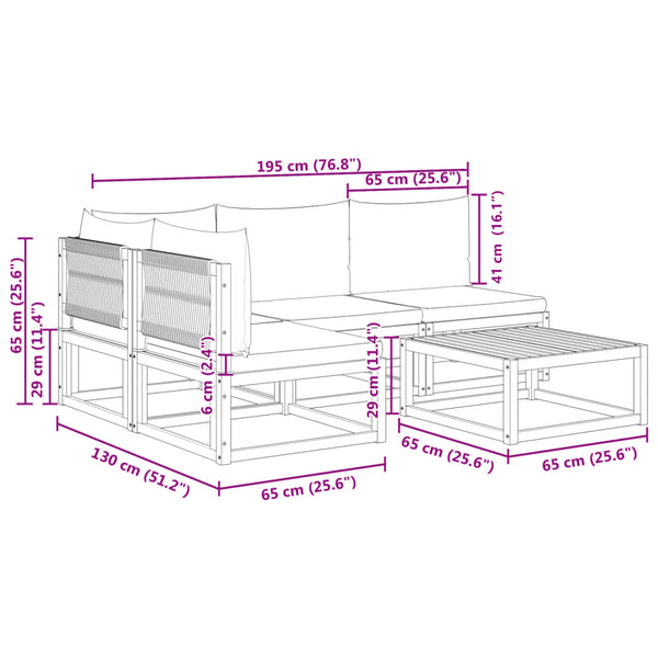 5-tlg. Gartensofa-Set Akazie mit Kissen