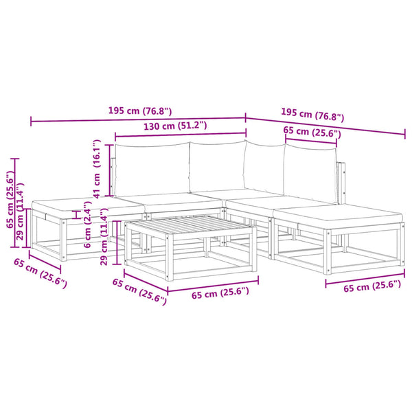 6-tlg. Gartensofa Set Akazie & Rattan
