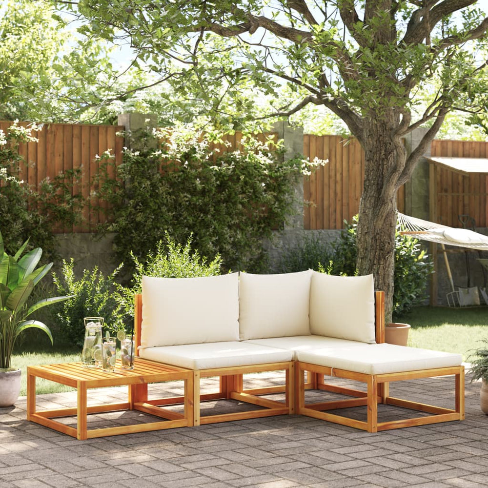 vidaXL Salon de jardin 4 pcs avec coussins Bois d'acacia et rotin