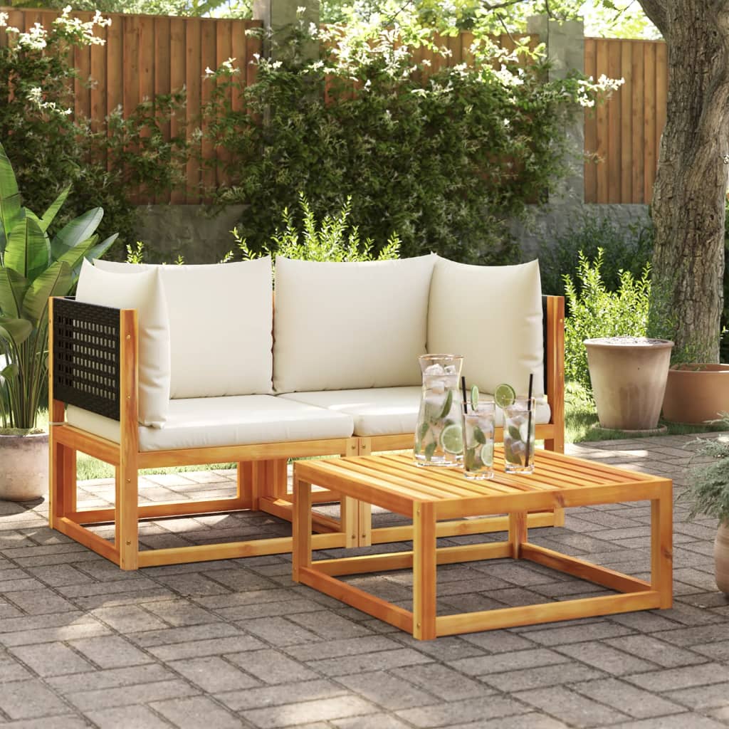 Gartensofa-Ecke Akazie & Rattan mit Kissen