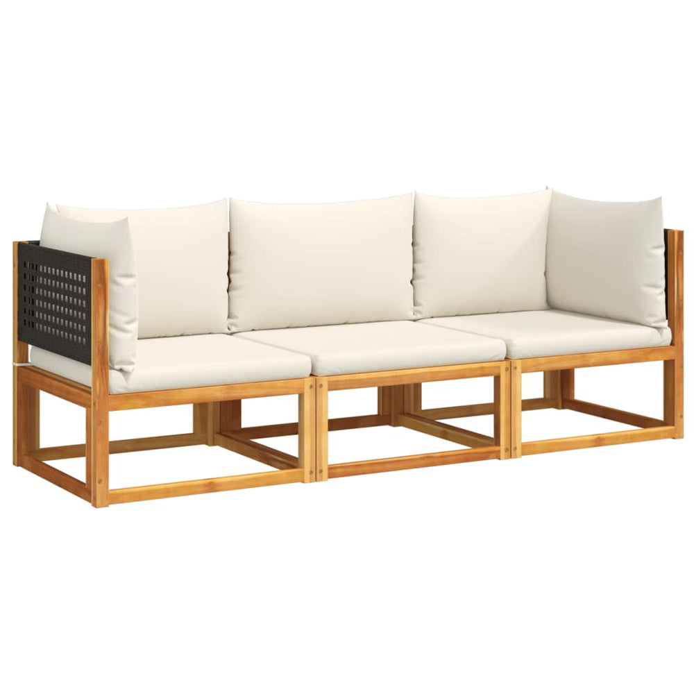 vidaXL Ensemble de canapés de jardin 3 pcs avec coussins Bois d'acacia et rotin