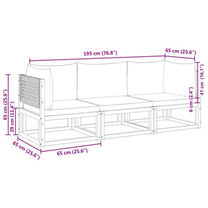 3-tlg. Gartensofa-Set Akazie & Rattan