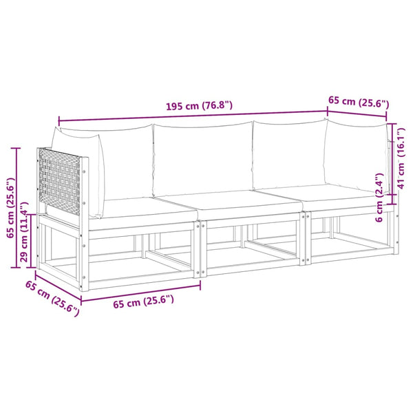 3-tlg. Gartensofa-Set Akazie & Rattan