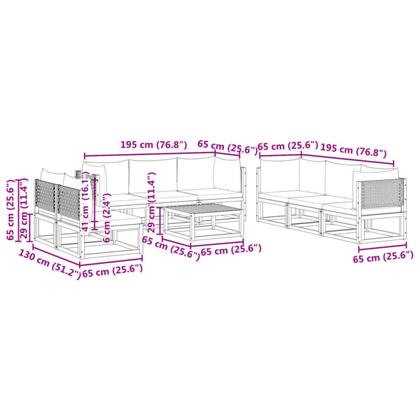 9-teiliges Gartensofa-Set Akazie & Rattan