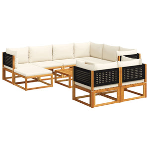 10-tlg. Gartensofa Set Akazie & Rattan