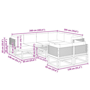 10-tlg. Gartensofa Set Akazie & Rattan