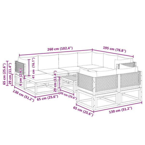 10-tlg. Gartensofa Set Akazie & Rattan