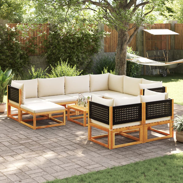 10-tlg. Gartensofa Set Akazie & Rattan