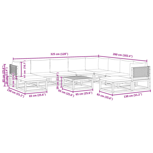 11-teiliges Gartensofa-Set Akazie & Rattan