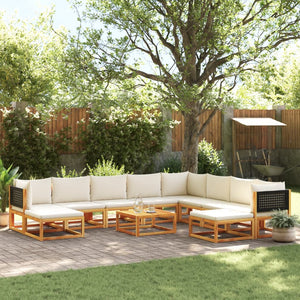 11-teiliges Gartensofa-Set Akazie & Rattan