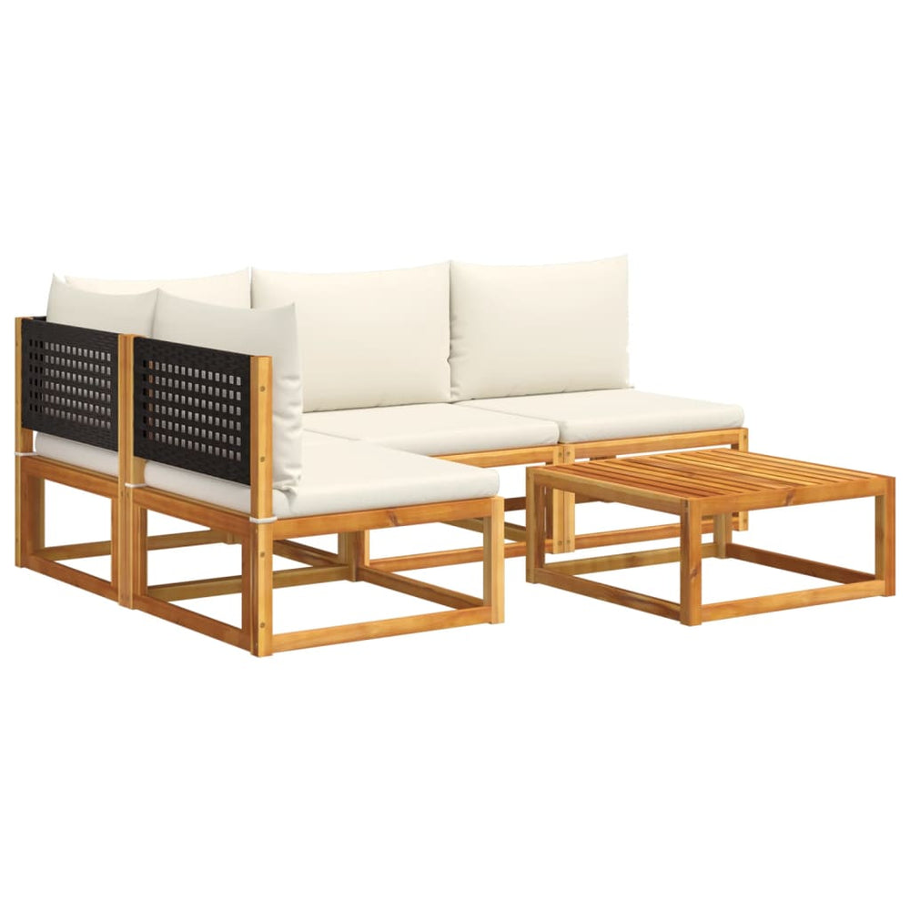 5-tlg. Gartensofa-Set Akazie & Rattan