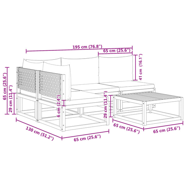 5-tlg. Gartensofa-Set Akazie & Rattan