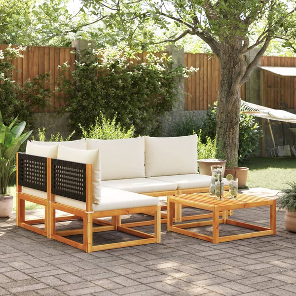 5-tlg. Gartensofa-Set Akazie & Rattan
