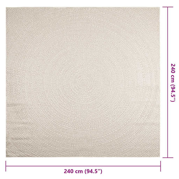 Cremefarbener Teppich ZIZUR, 240x240 cm, Jute-Optik