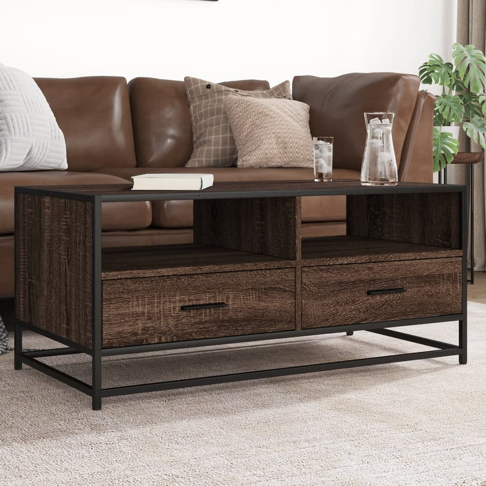 vidaXL Coffee Table Brown Oak-Look 100x50x45 cm Engineered Wood Metal