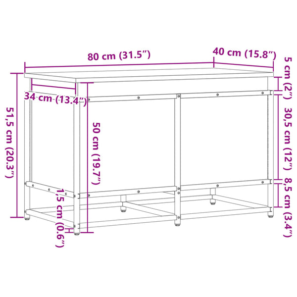 vidaXL Boîte de rangement avec couvercle aspect chêne 80x40x51,5 cm