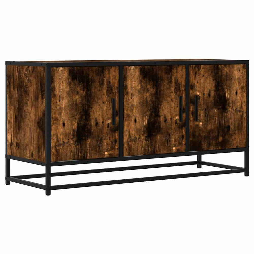 vidaXL Meuble TV chêne fumé 100x35x50 cm, bois d'ingénierie et métal