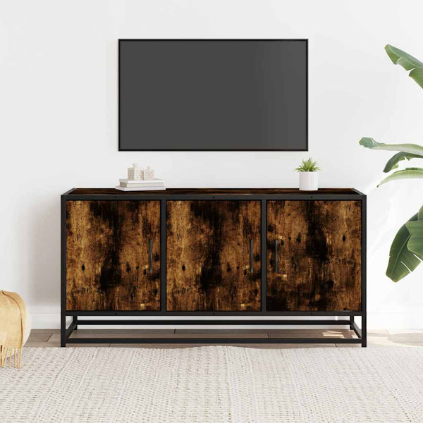 vidaXL Meuble TV chêne fumé 100x35x50 cm, bois d'ingénierie et métal