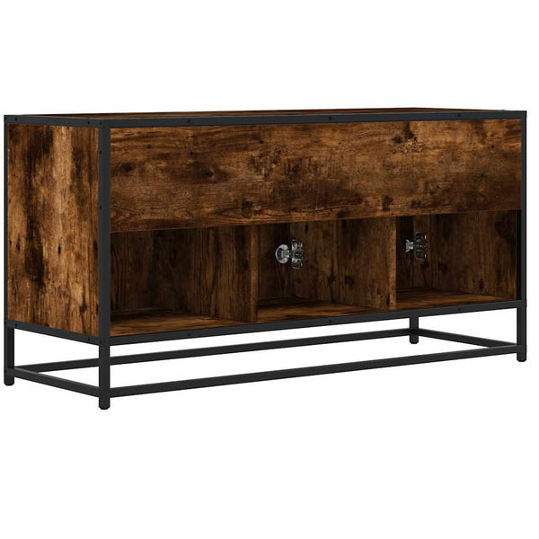vidaXL Meuble TV chêne fumé 100x35x50 cm, bois d'ingénierie et métal