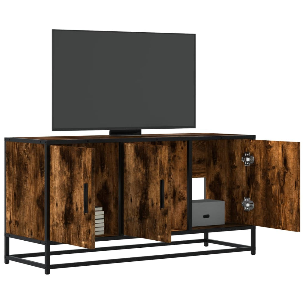 vidaXL Meuble TV chêne fumé 100x35x50 cm, bois d'ingénierie et métal