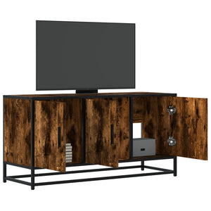 vidaXL Meuble TV chêne fumé 100x35x50 cm, bois d'ingénierie et métal