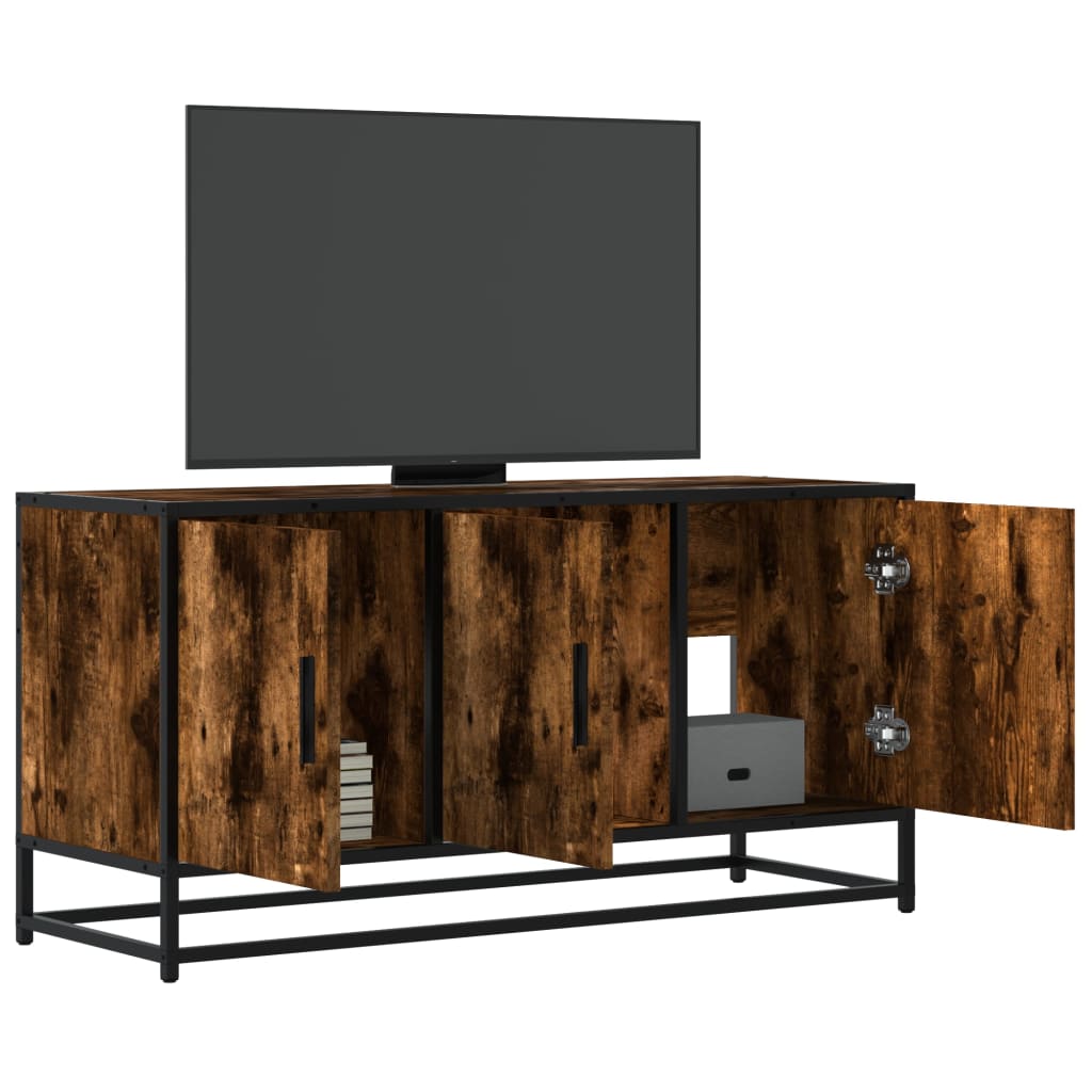 vidaXL Meuble TV chêne fumé 100x35x50 cm, bois d'ingénierie et métal
