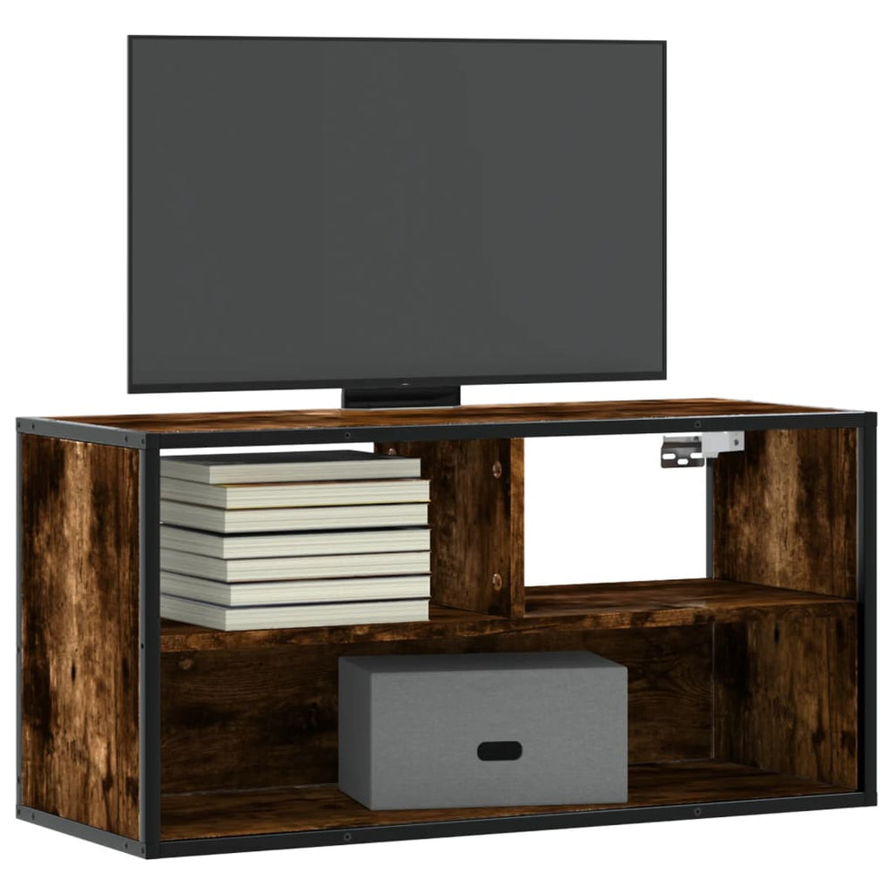 vidaXL Meuble TV chêne fumé 80x31x39,5 cm, bois d'ingénierie et métal