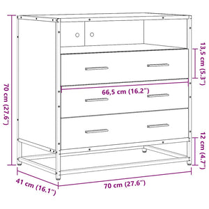 Schubladenschrank Braun Eichen-Optik 70 cm