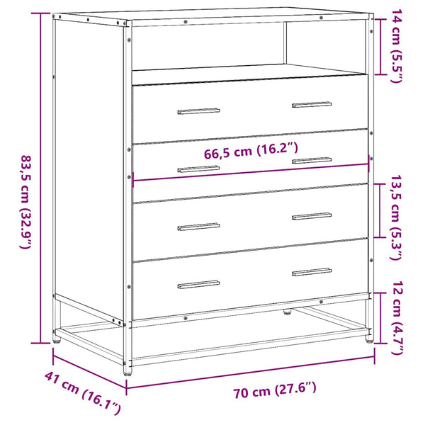 Schubladenschrank Räuchereiche 70 cm