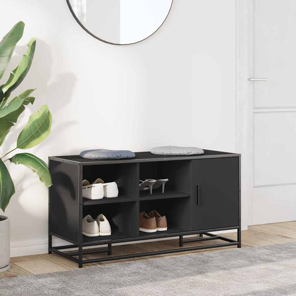Schuhbank Schwarz mit Stauraum 100cm