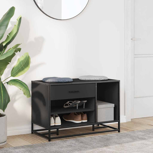 Schuhbank Schwarz mit Stauraum 80cm