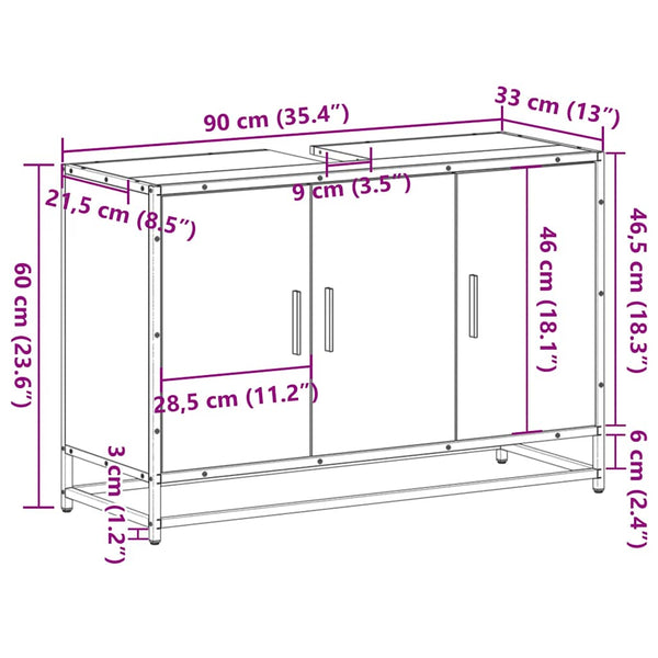 Waschbeckenunterschrank Sonoma-Eiche 90cm