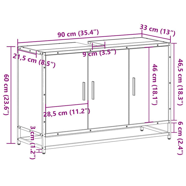 Waschbeckenunterschrank Räuchereiche 90 cm