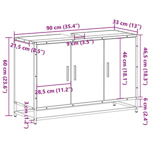 Waschbeckenunterschrank Grau Sonoma 90 cm
